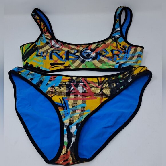 Burberry Women's Bikini Nova Check Scribble Graffiti Art Multicolor Small Medium - Picture 1 of 14
